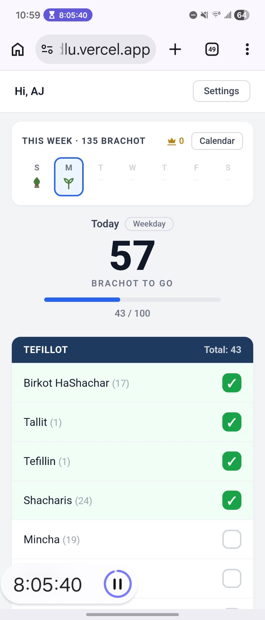 100 Brochos tracker app